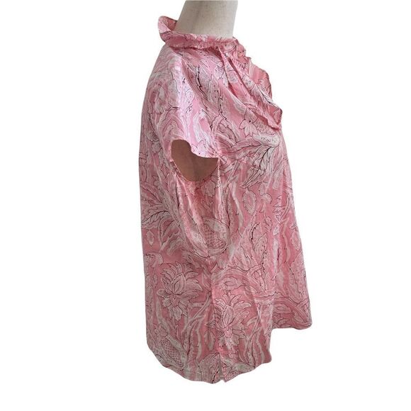 Talbots Pink Floral Damask Ruffle V Neck Cap Sleeve Cotton Blouse Small - Picture 5 of 7